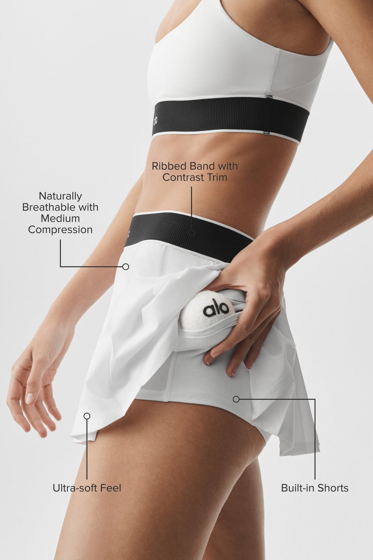Alo Yoga Low-Rise Amp It Up Tennis Skirt in White, product image 2 of 5