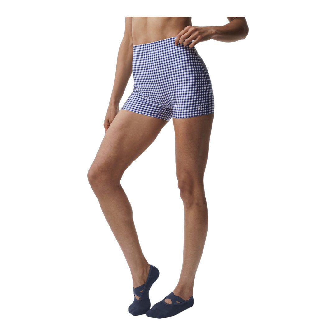 alo 3" Airlift Gingham High-Waist Sleek Short - Navy Gingham by Alo Yoga