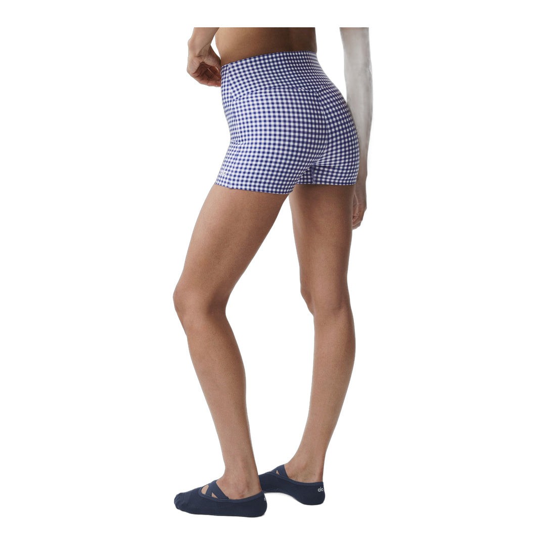 alo 3" Airlift Gingham High-Waist Sleek Short - Navy Gingham by Alo Yoga