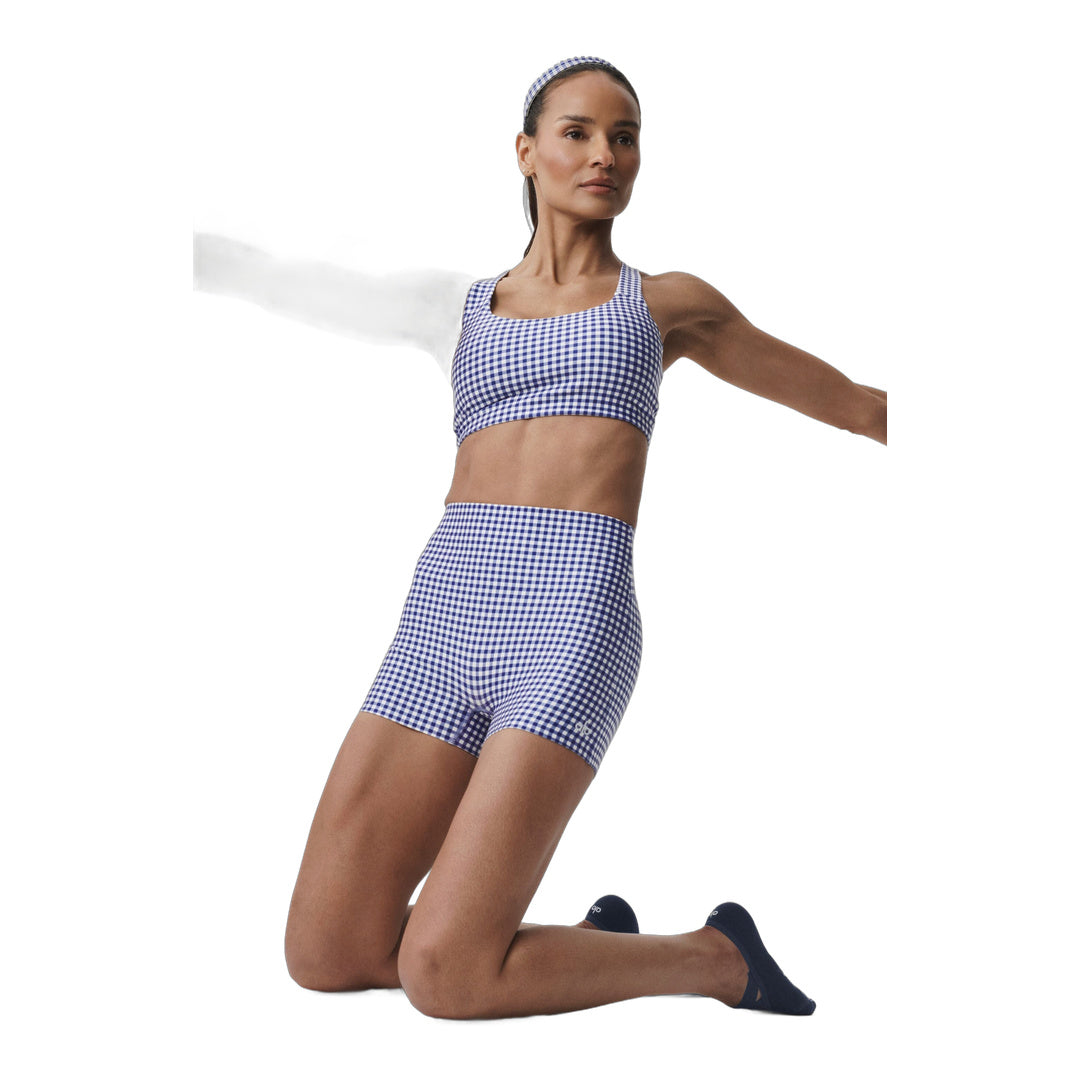alo 3" Airlift Gingham High-Waist Sleek Short - Navy Gingham by Alo Yoga