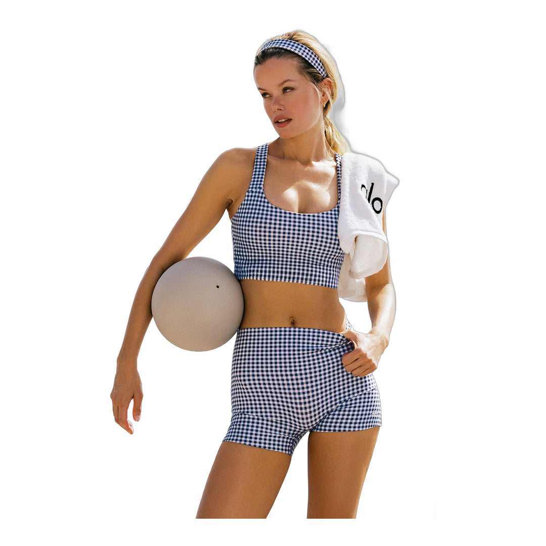 alo 3" Airlift Gingham High-Waist Sleek Short - Navy Gingham by Alo Yoga