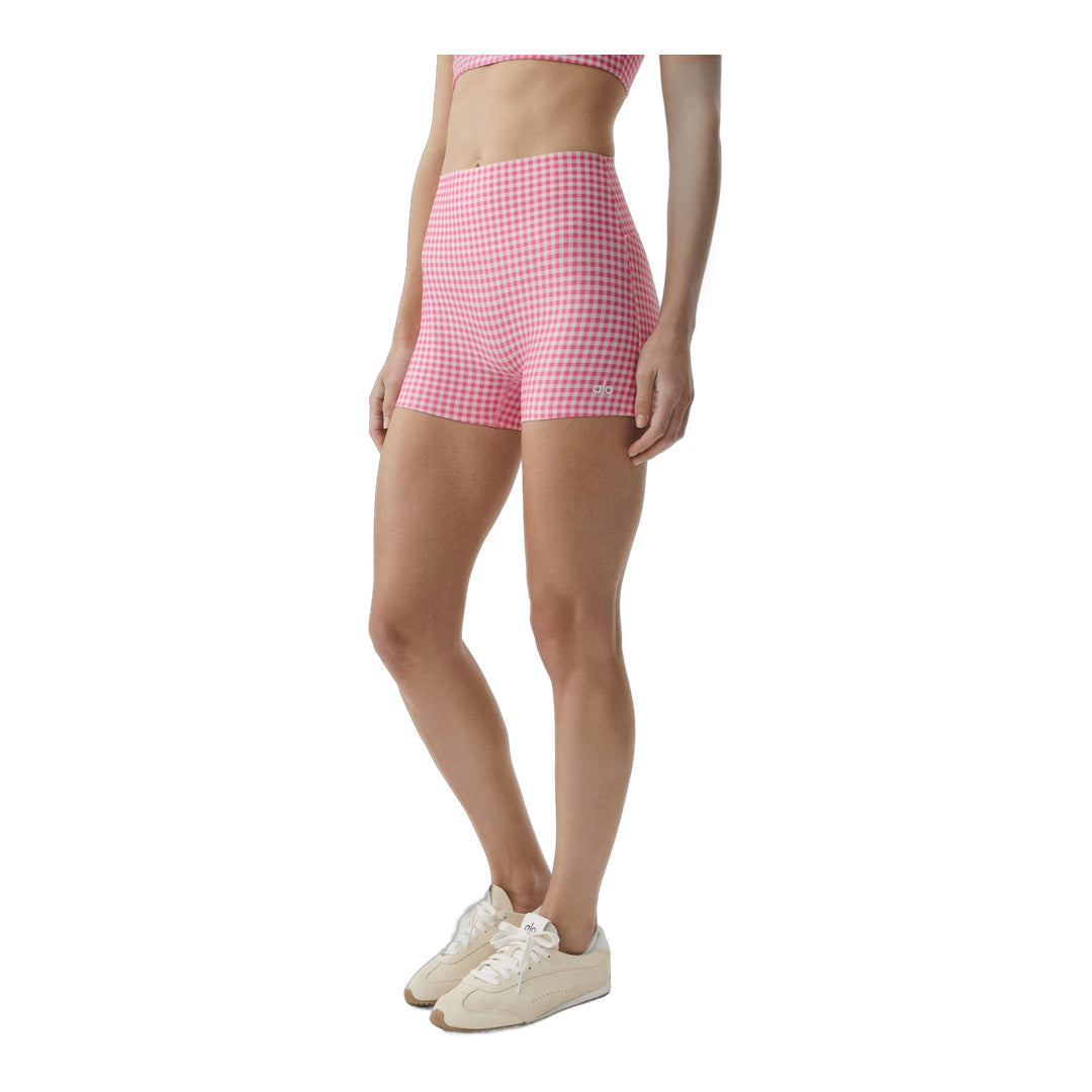 alo 3" Airlift Gingham High-Waist Sleek Short - Paradise Pink Gingham by Alo Yoga