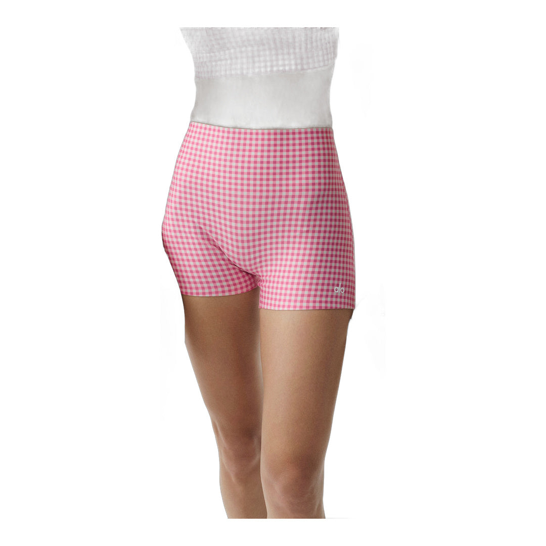 alo 3" Airlift Gingham High-Waist Sleek Short - Paradise Pink Gingham by Alo Yoga