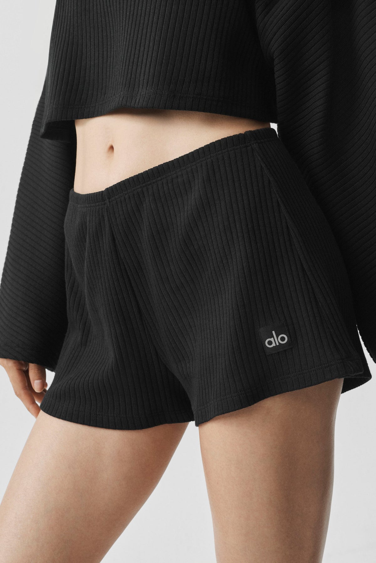 Alo Yoga Ribbed Reset Short in Black, product image 2 of 5