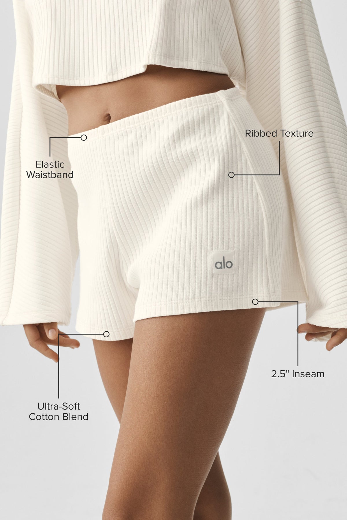 Alo Yoga Ribbed Reset Short in Ivory, product image 2 of 6
