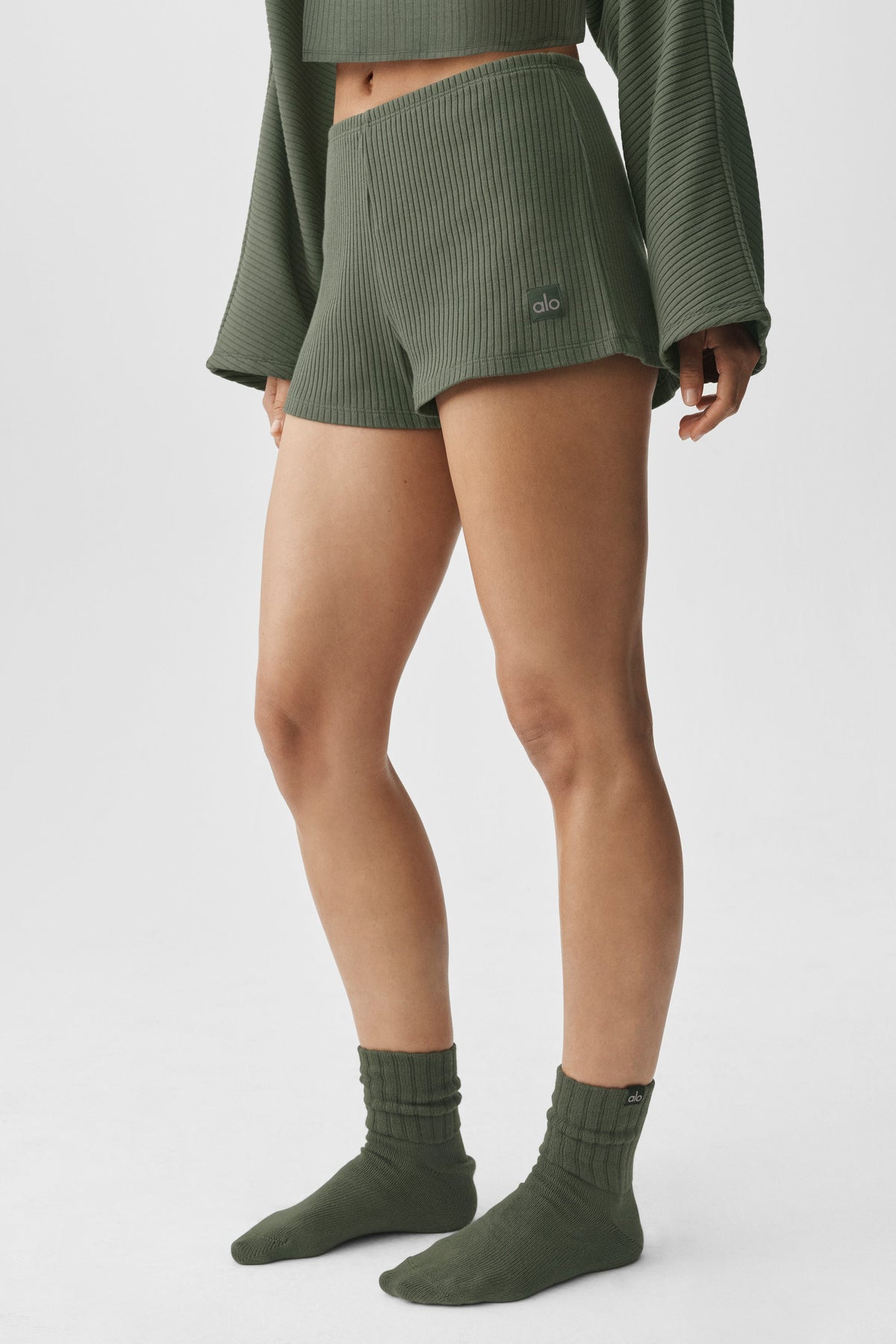 Alo Yoga Ribbed Reset Short in Bamboo Green, product image 3 of 5