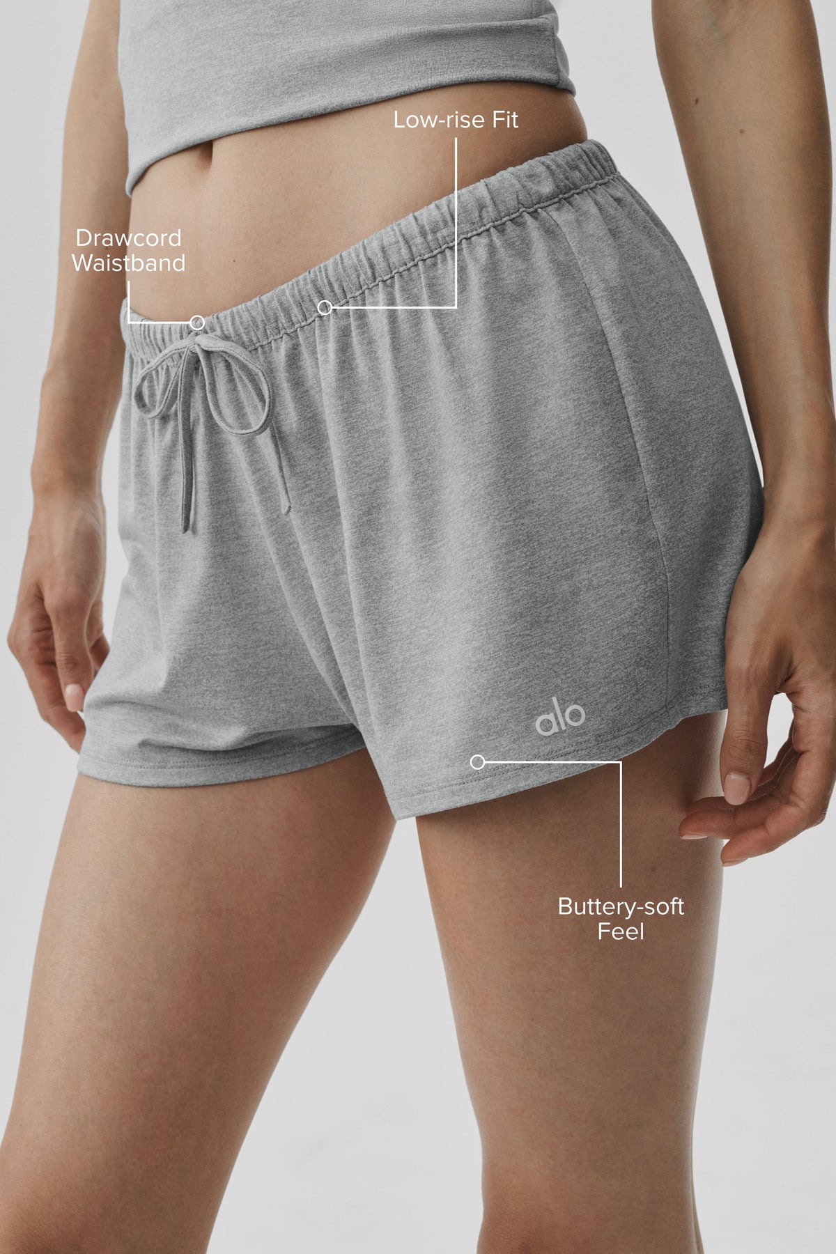 Alo Yoga Alosoft Low-Rise Finesse Short in Vintage Athletic Heather, product image 2 of 4
