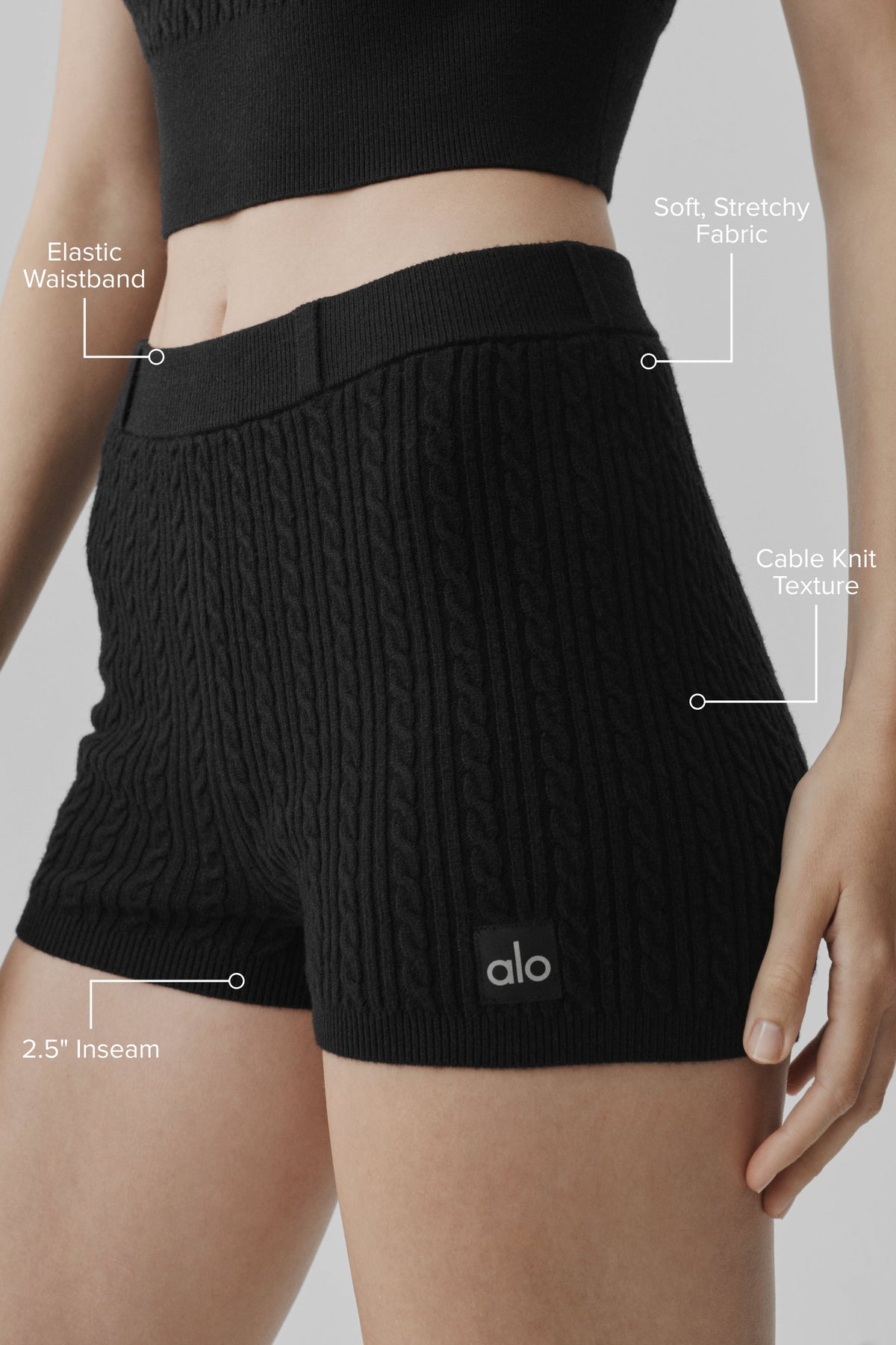 Alo Yoga Mini Cable High-Waist Sweater Short in Black, product image 2 of 4