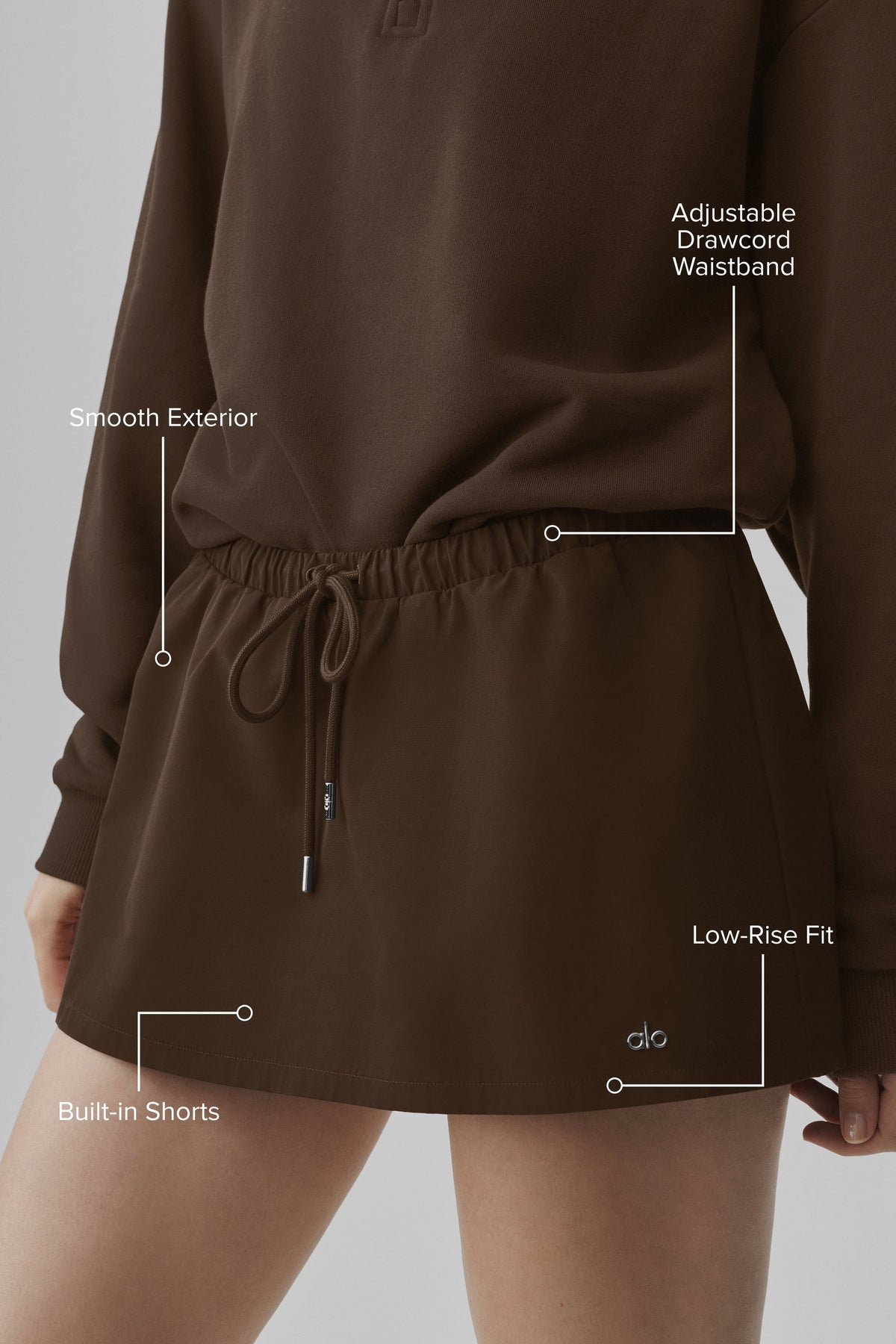Alo Yoga Low-Rise Best Bet Skirt in Espresso, product image 2 of 5
