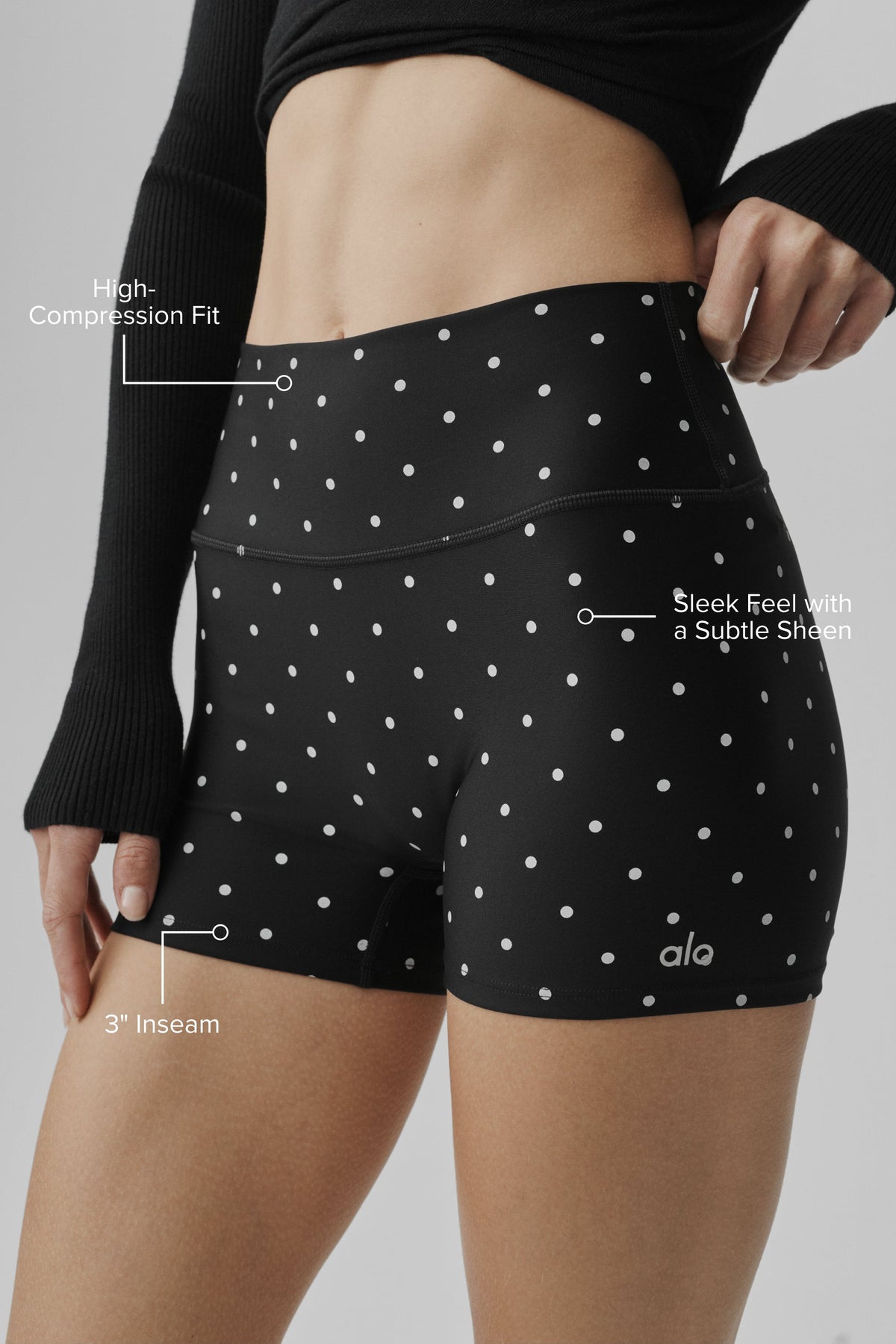 Alo Yoga 3" Airlift Polka Dot High-Waist Short in Black/White, product image 2 of 5