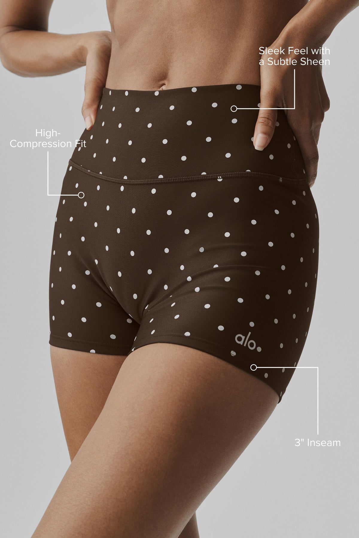 Alo Yoga 3" Airlift Polka Dot High-Waist Short in Espresso/White, product image 2 of 5