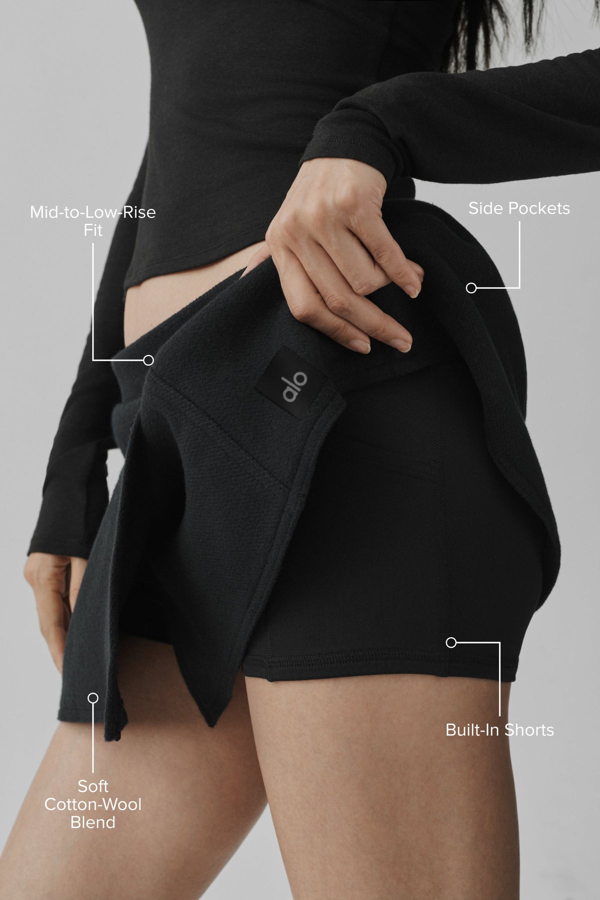 Alo Yoga Alpine Meadow Mini Skirt in Black, product image 2 of 5