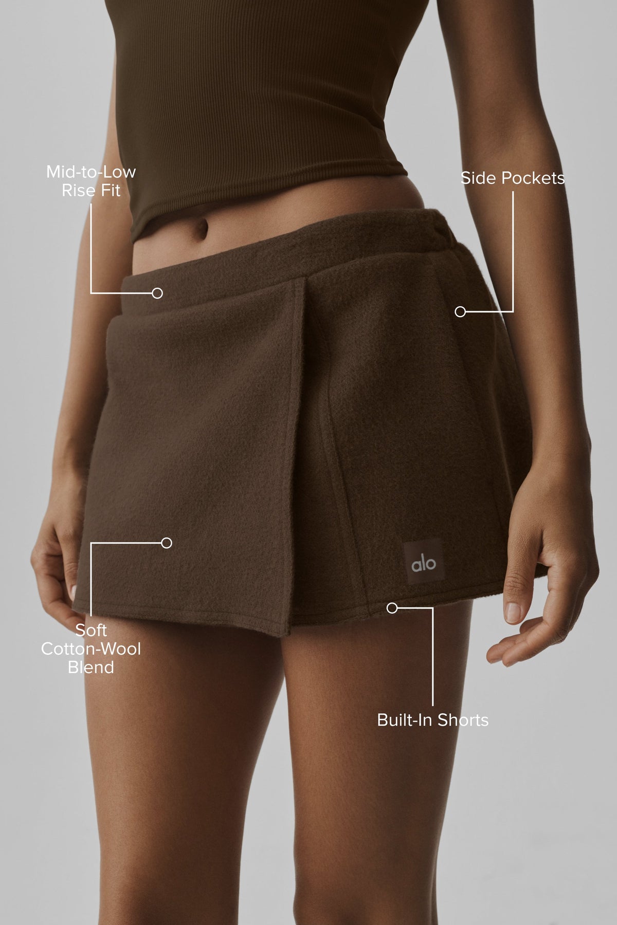 Alo Yoga Alpine Meadow Mini Skirt in Espresso, product image 2 of 5
