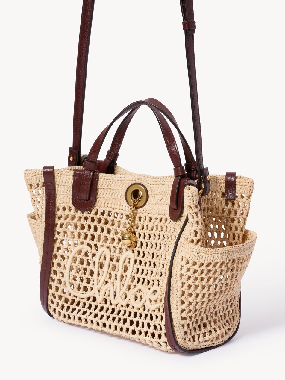 CHLOE Small Chloé Iconic double carry bag in raffia Hot Sand by CHLOE