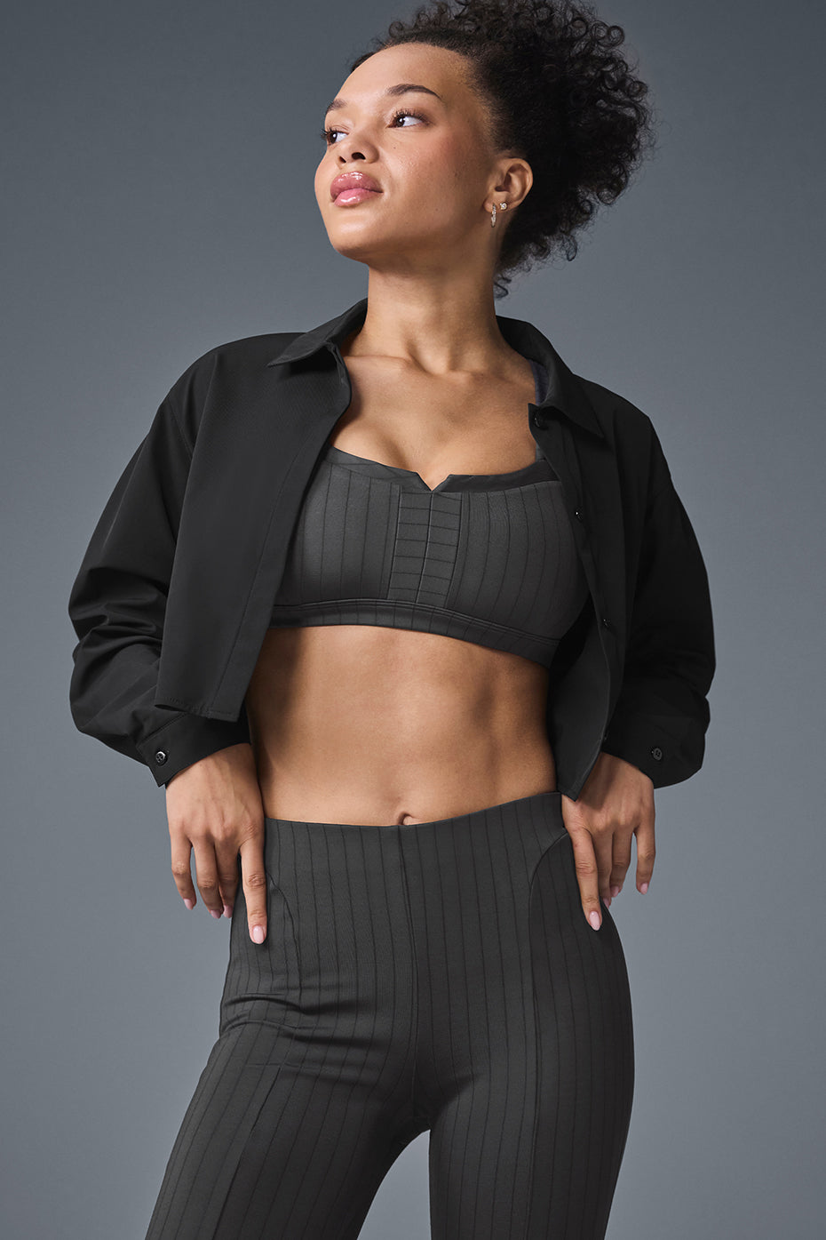 Cropped Take Me Out Button Up - Black (W3747R)
