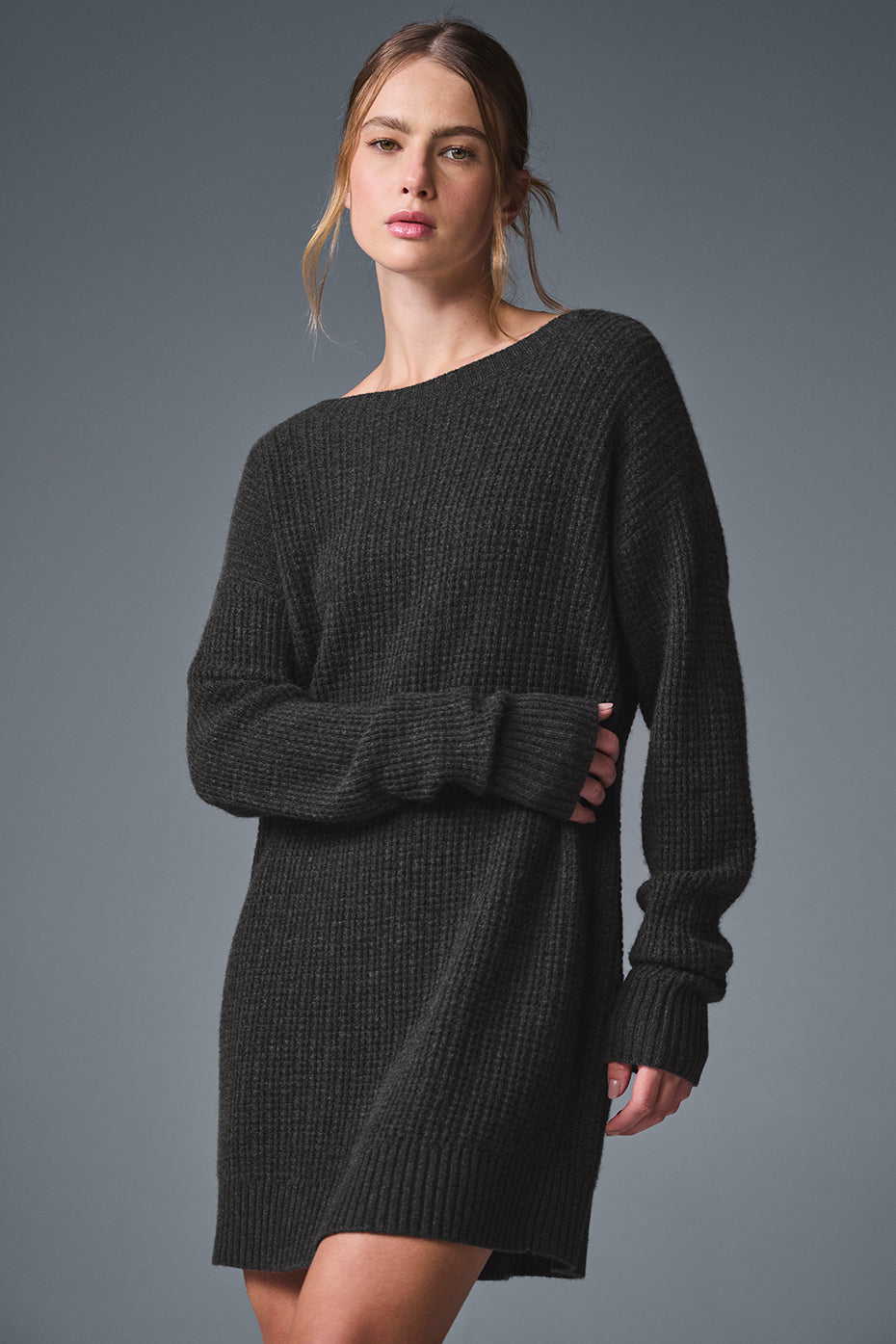 Cashmere Plush Waffle Dress - Dark Heather Grey (W8290R)