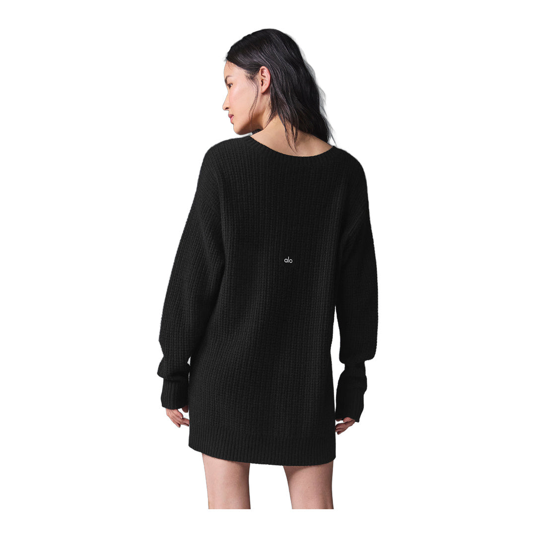alo Cashmere Plush Waffle Dress - Black by Alo Yoga