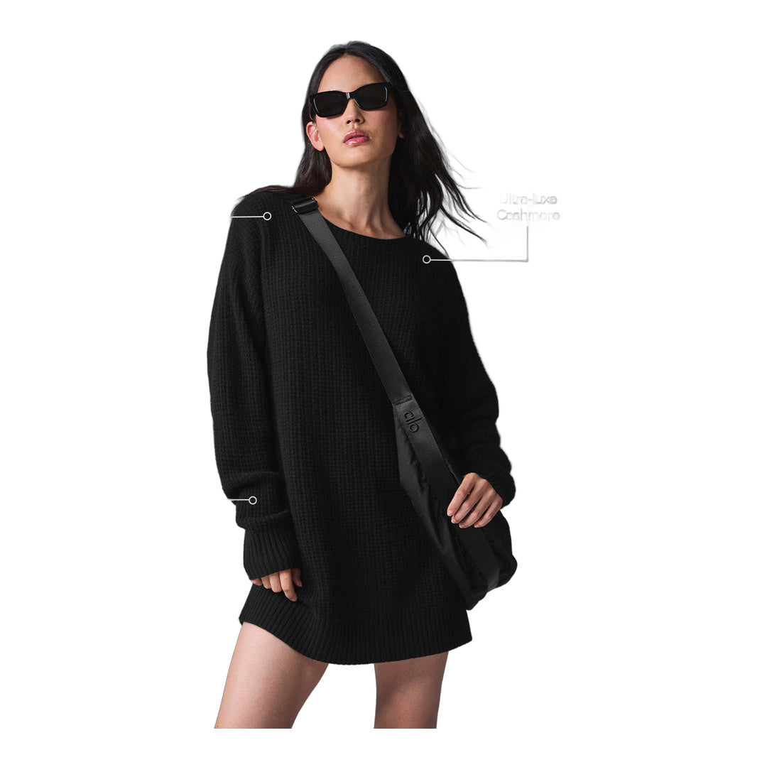 alo Cashmere Plush Waffle Dress - Black by Alo Yoga