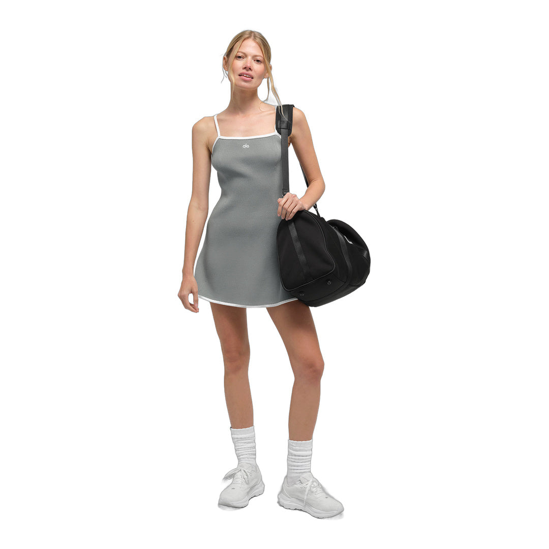 alo Ribbed Sweater Knit Highline Dress - Lunar Grey/White by Alo Yoga