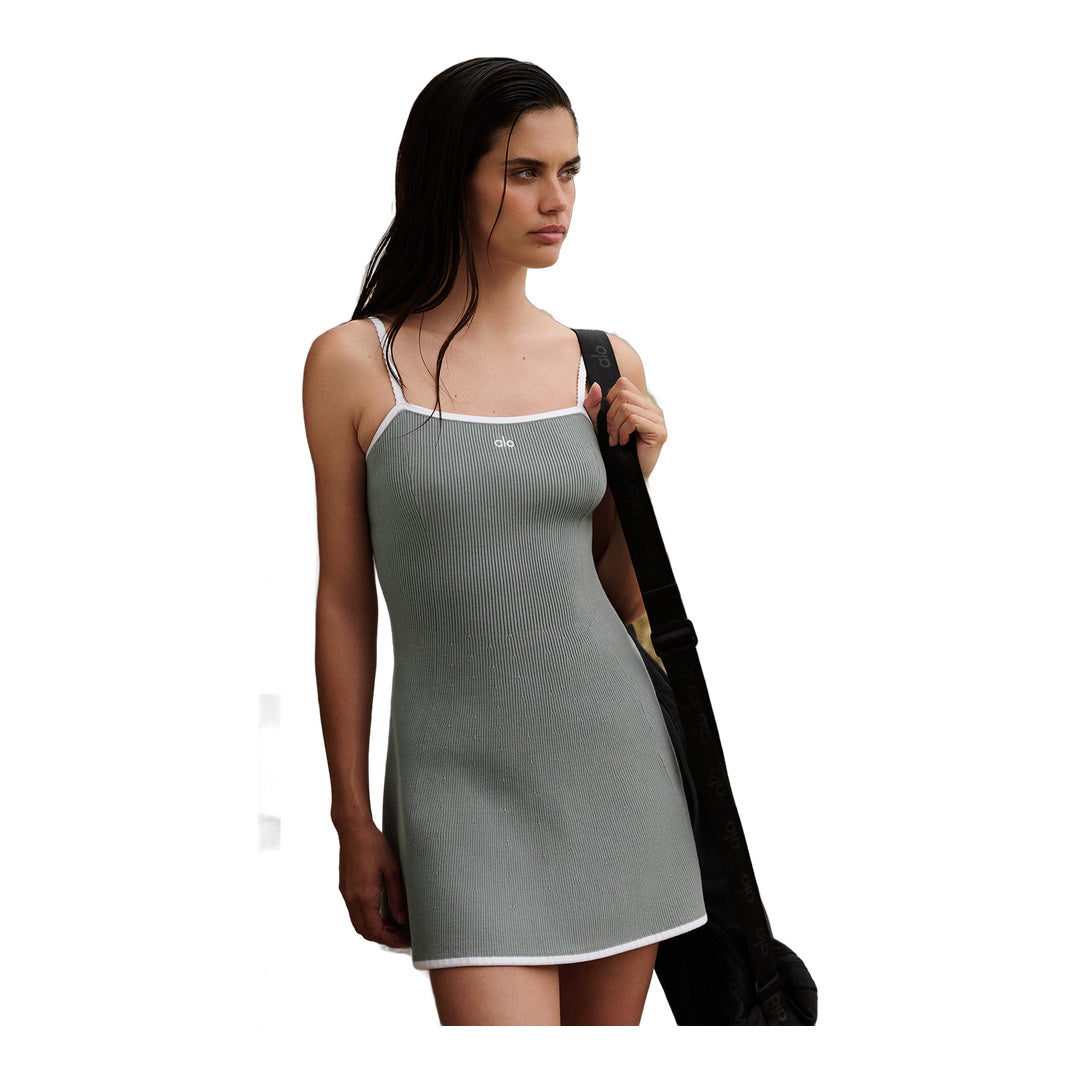 alo Ribbed Sweater Knit Highline Dress - Lunar Grey/White by Alo Yoga