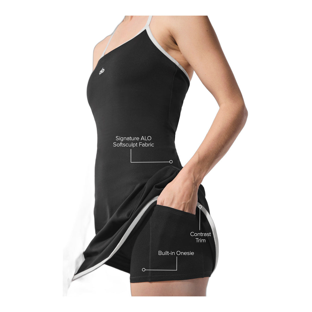 alo ALO Softsculpt Halter Tennis Dress - Black/White by Alo Yoga