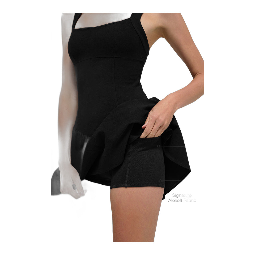 alo Alosoft Break Point Tennis Dress - Black by Alo Yoga