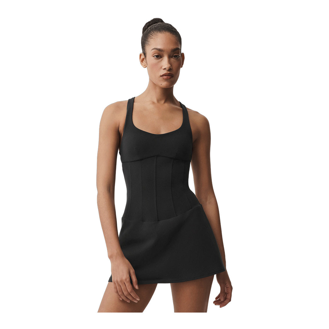 alo Airbrush Sparks Fly Corset Tennis Dress - Black by Alo Yoga