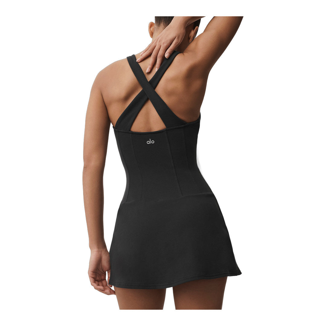 alo Airbrush Sparks Fly Corset Tennis Dress - Black by Alo Yoga