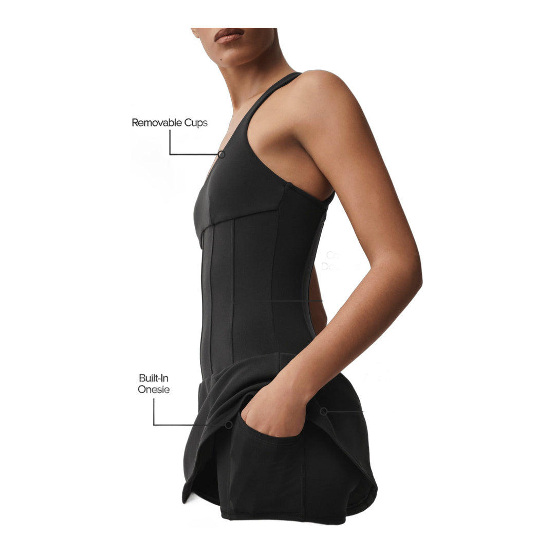 alo Airbrush Sparks Fly Corset Tennis Dress - Black by Alo Yoga