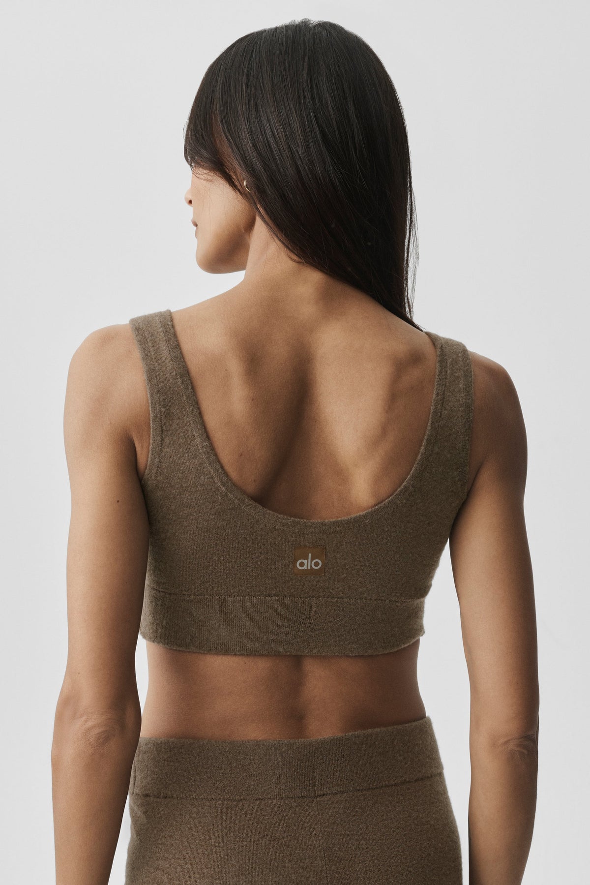 Alo Yoga Semi-Sheer Cashmere Eternity Bra in Java Brown Heather, product image 2 of 6