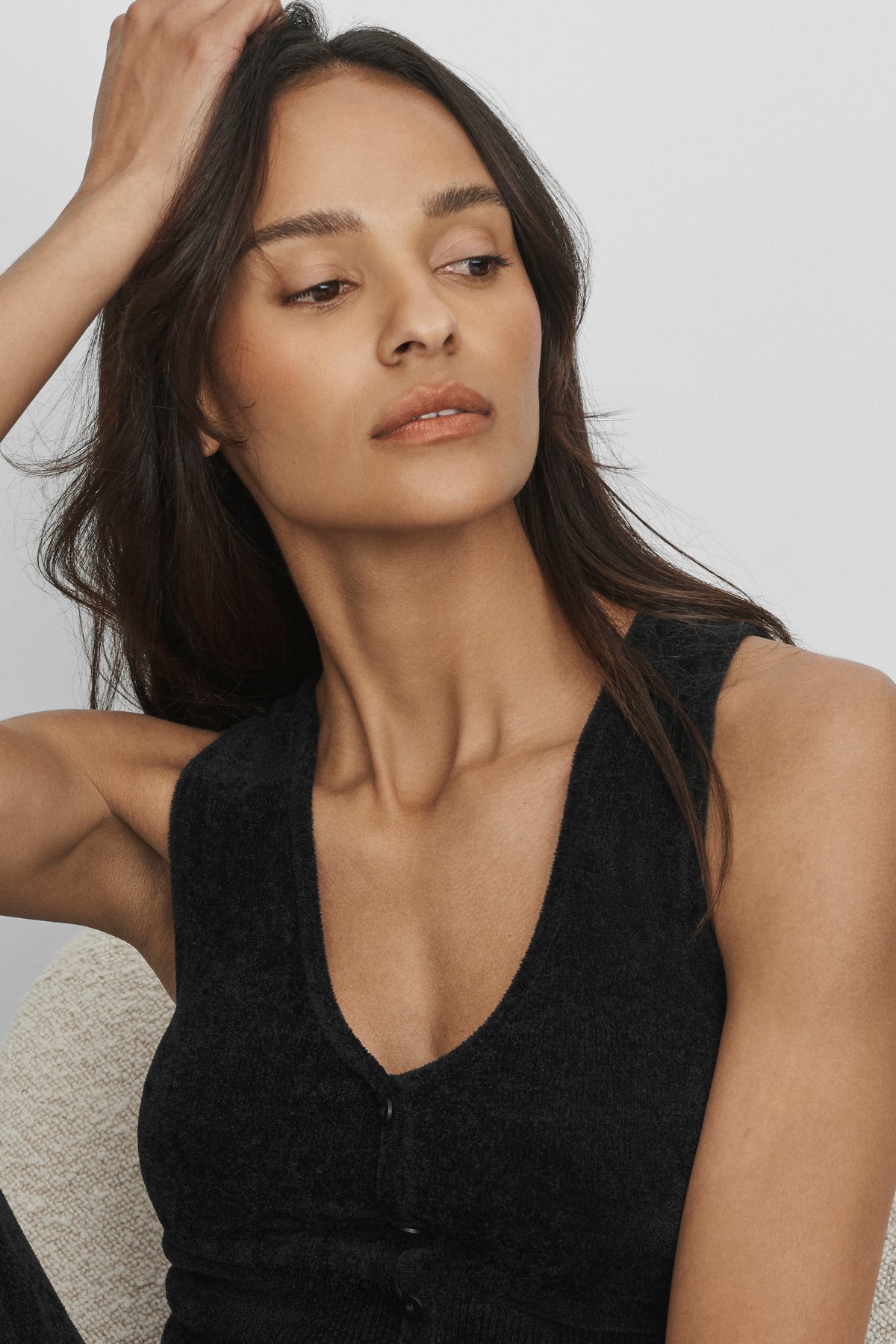 Alo Yoga Micro Chenille Button Down Tank in Black, product image 4 of 6