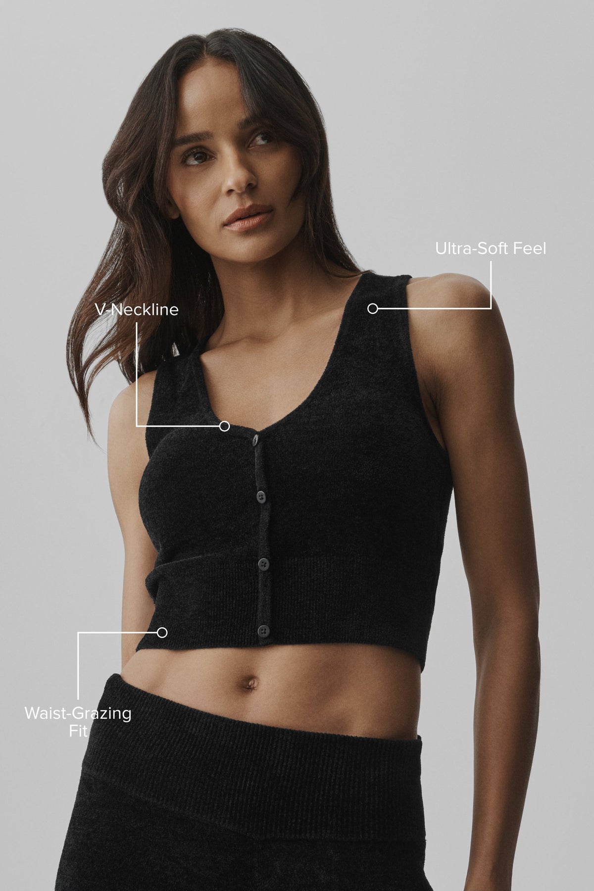 Alo Yoga Micro Chenille Button Down Tank in Black, product image 2 of 6