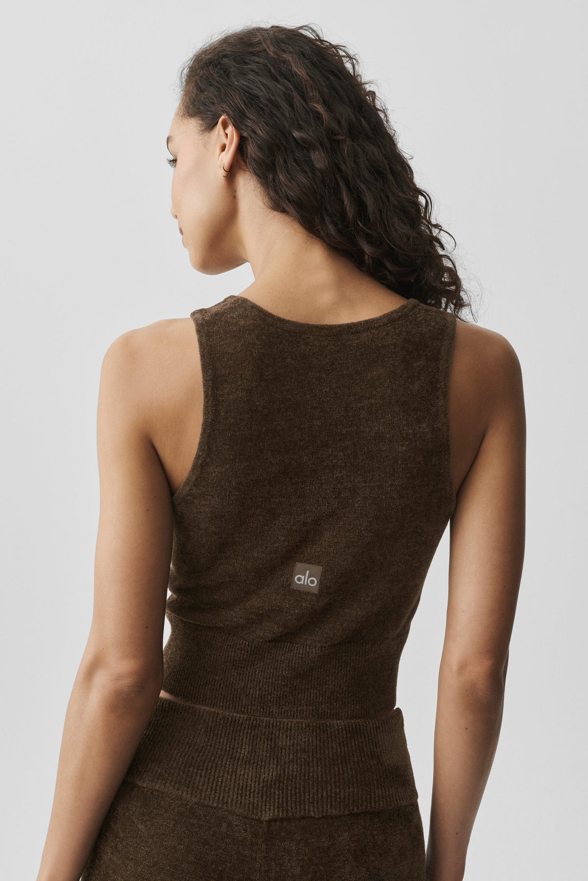 Alo Yoga Micro Chenille Button Down Tank in Espresso, product image 4 of 6