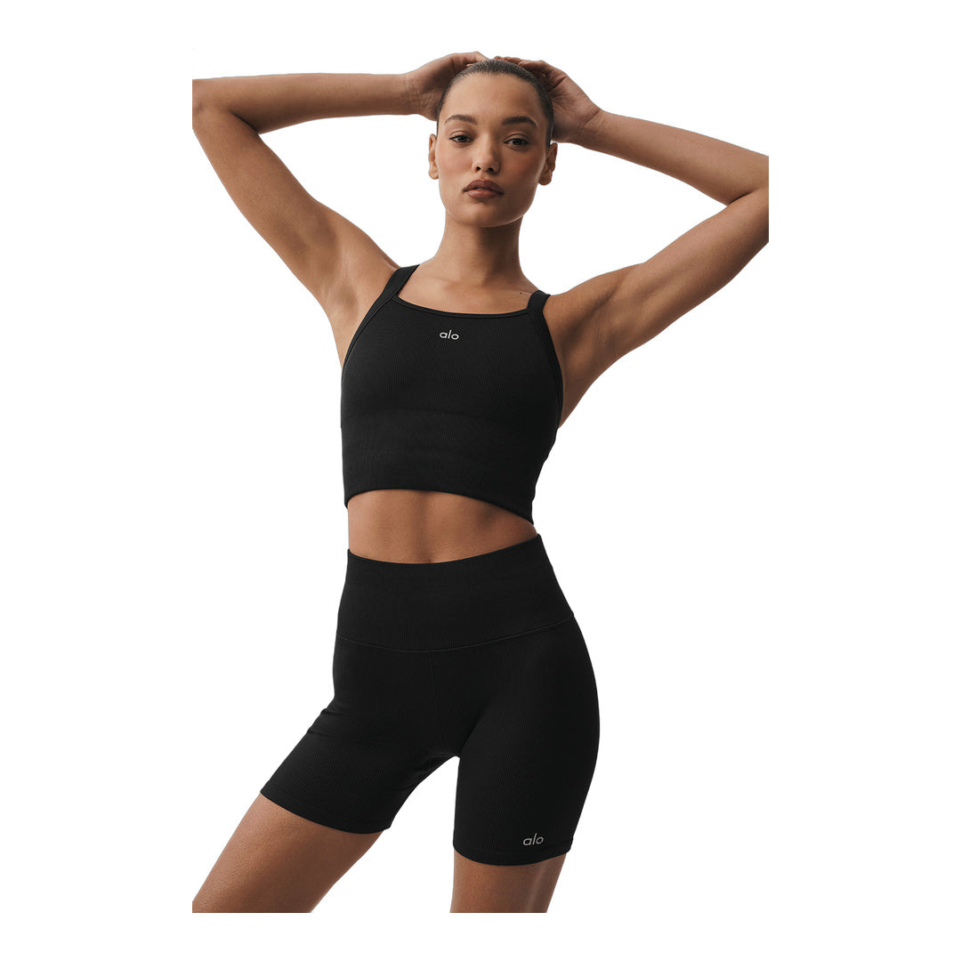 alo Seamless Ribbed Favorite Bra Tank - Black by Alo Yoga