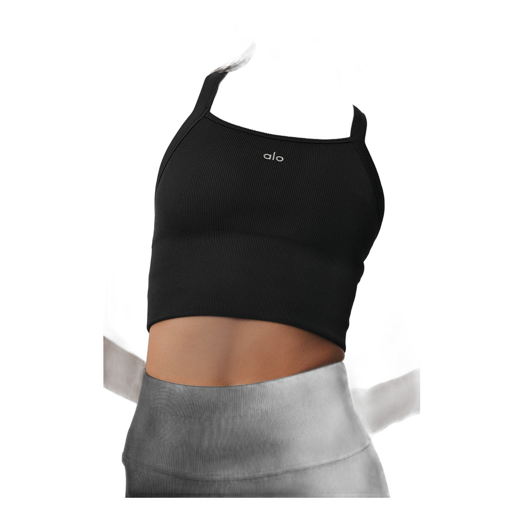 alo Seamless Ribbed Favorite Bra Tank - Black by Alo Yoga