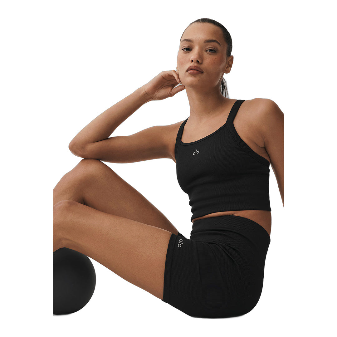 alo Seamless Ribbed Favorite Bra Tank - Black by Alo Yoga