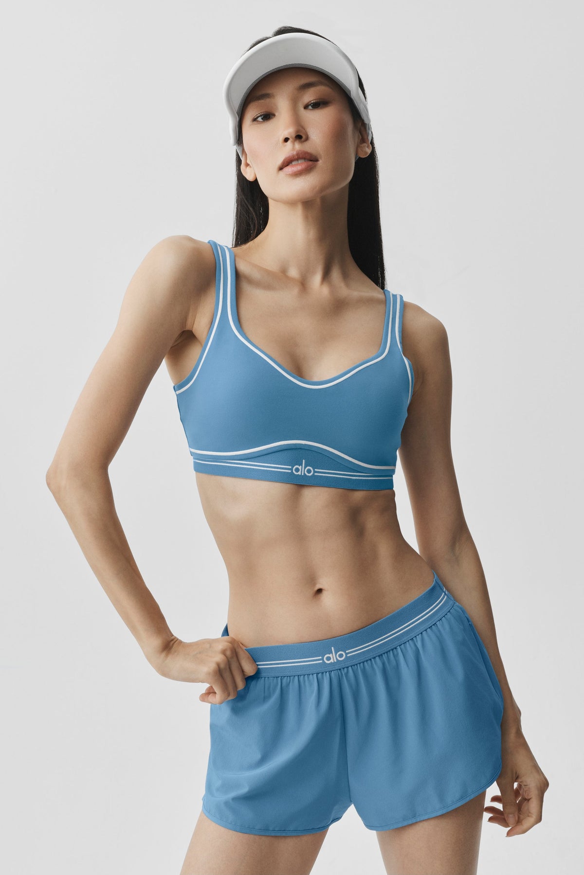 Alo Yoga Airbrush Heart Throb Bra in California Blue/White, product image 4 of 5