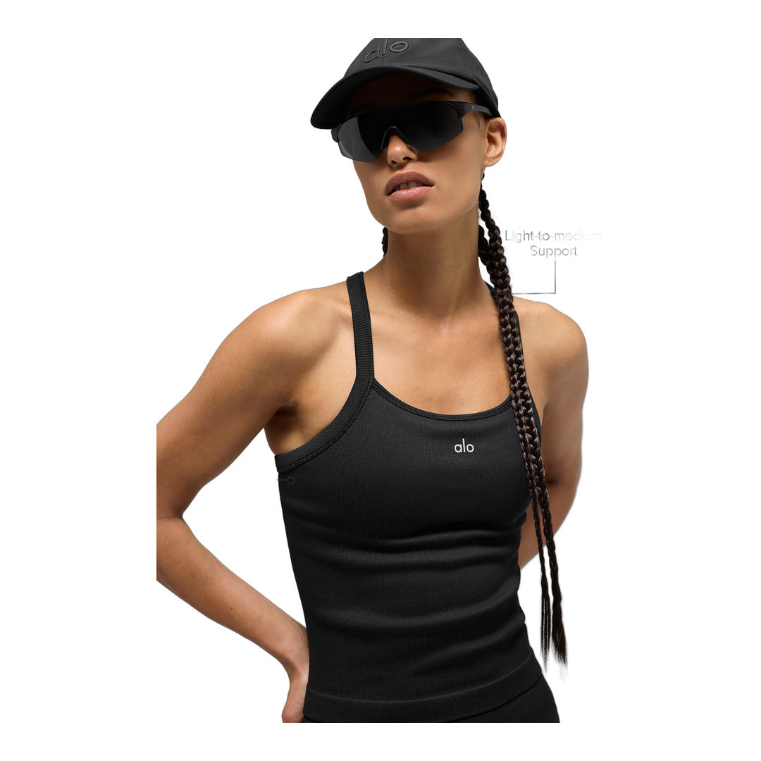alo Seamless Ribbed Favorite Full Length Bra Tank - Black by Alo Yoga