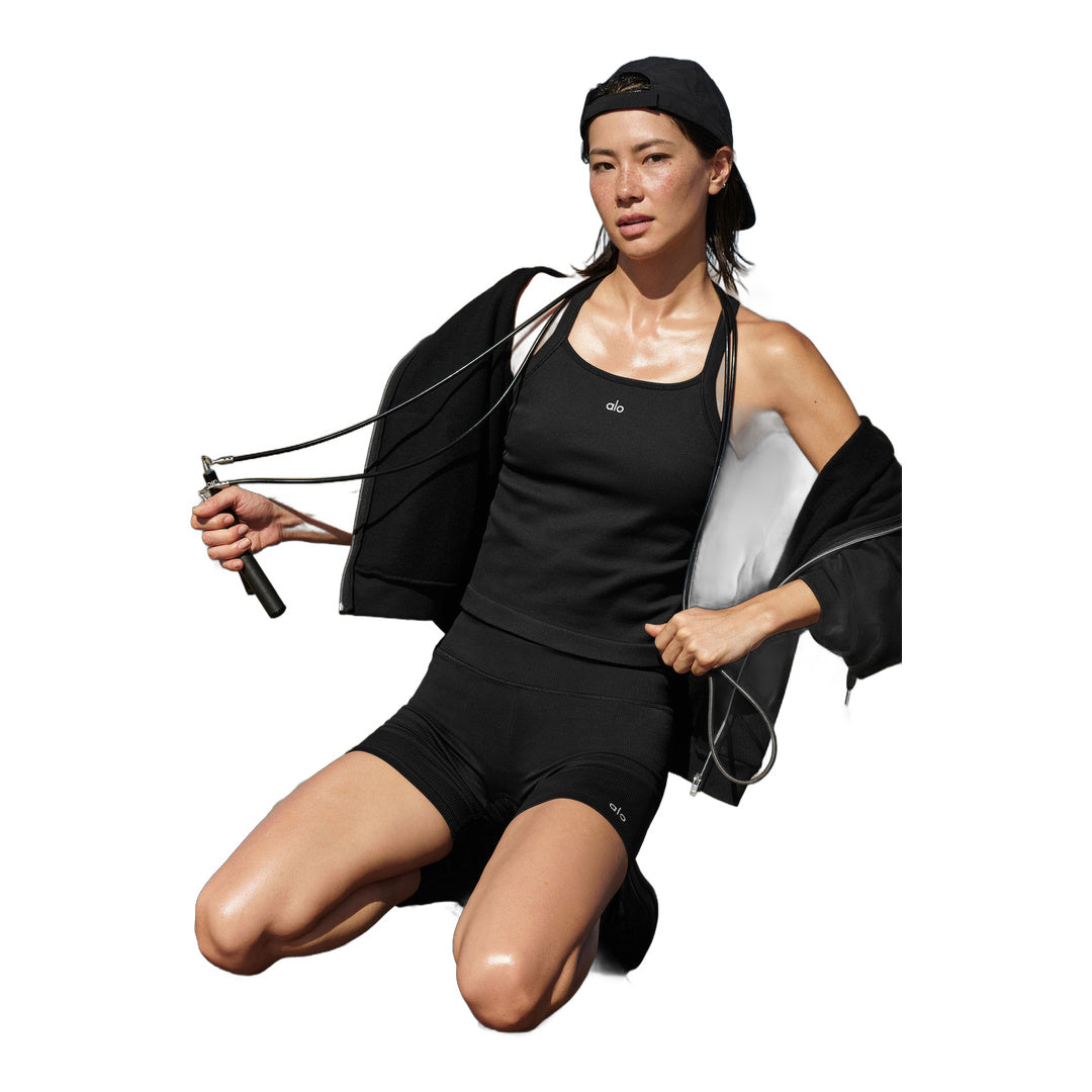 alo Seamless Ribbed Favorite Full Length Bra Tank - Black by Alo Yoga