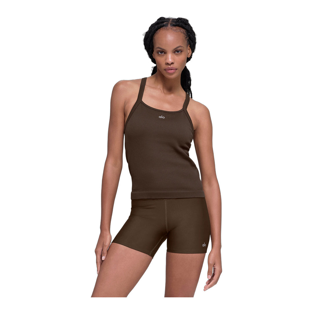 alo Seamless Ribbed Favorite Full Length Bra Tank - Espresso by Alo Yoga