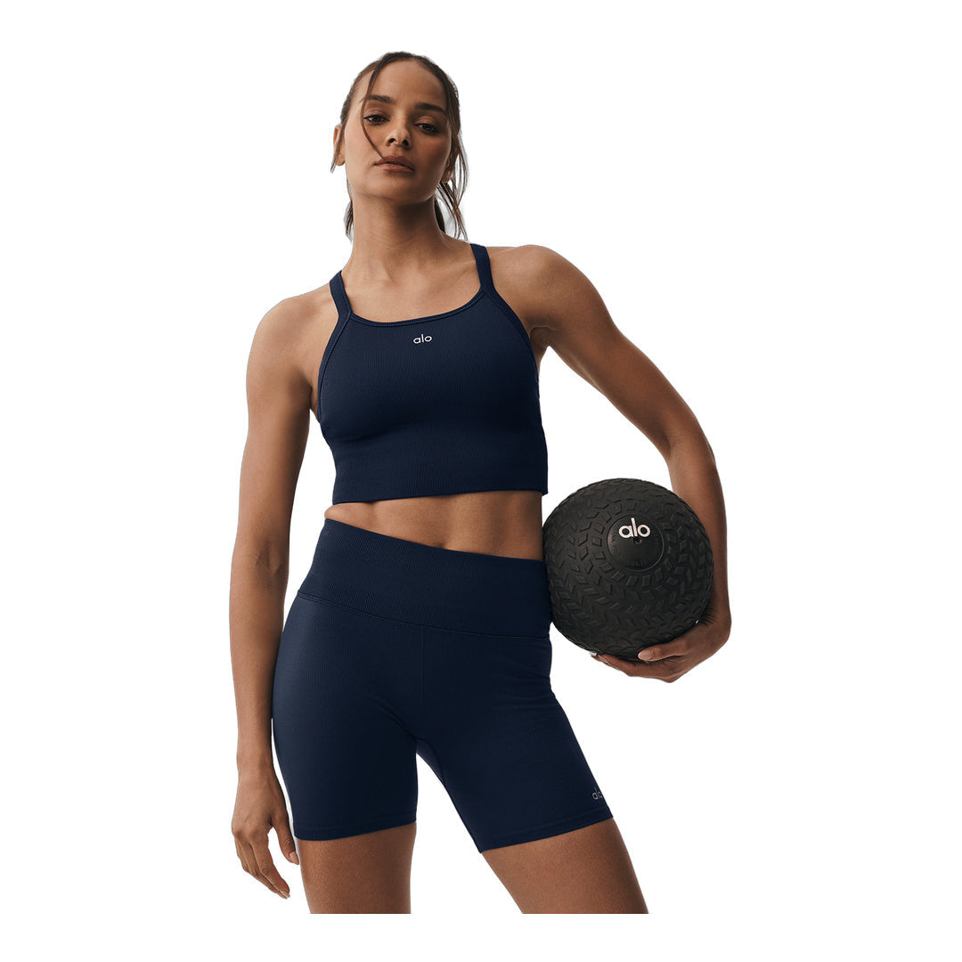 alo Seamless Ribbed Favorite Bra Tank - Navy by Alo Yoga