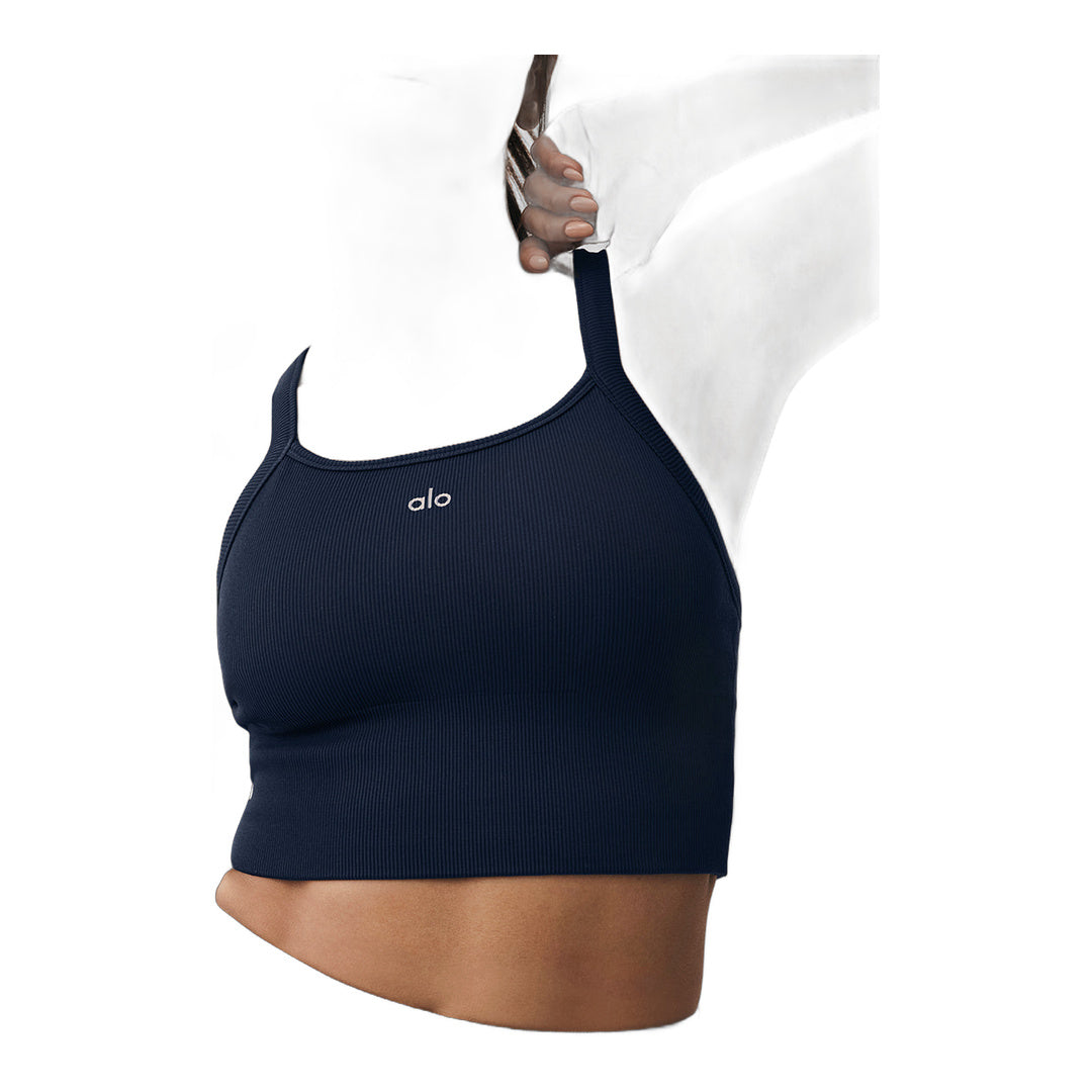 alo Seamless Ribbed Favorite Bra Tank - Navy by Alo Yoga