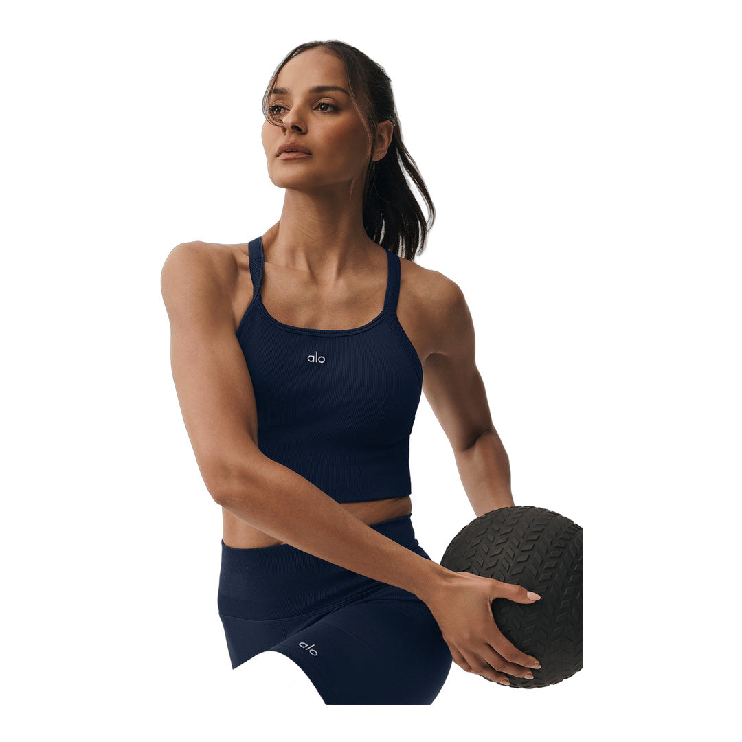 alo Seamless Ribbed Favorite Bra Tank - Navy by Alo Yoga
