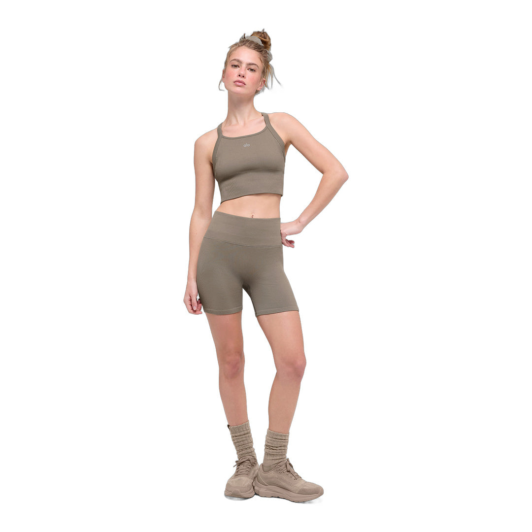 alo Seamless Ribbed Favorite Bra Tank - Light Cocoa by Alo Yoga