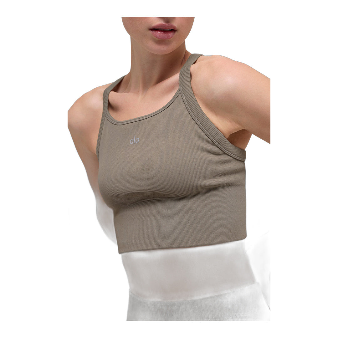 alo Seamless Ribbed Favorite Bra Tank - Light Cocoa by Alo Yoga