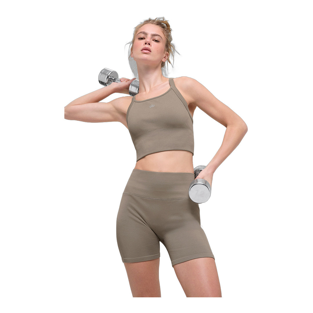alo Seamless Ribbed Favorite Bra Tank - Light Cocoa by Alo Yoga