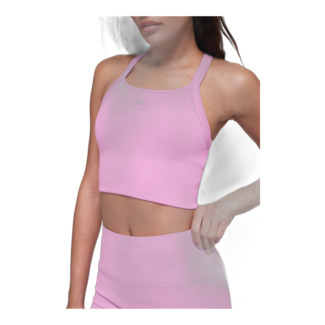 alo Seamless Ribbed Favorite Bra Tank - Candy Heart Pink by Alo Yoga