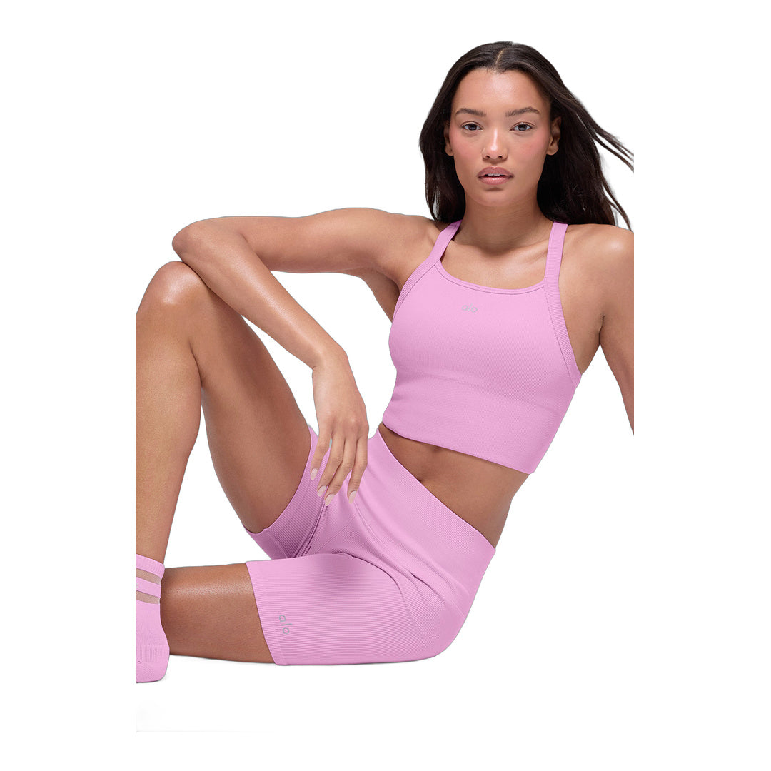 alo Seamless Ribbed Favorite Bra Tank - Candy Heart Pink by Alo Yoga