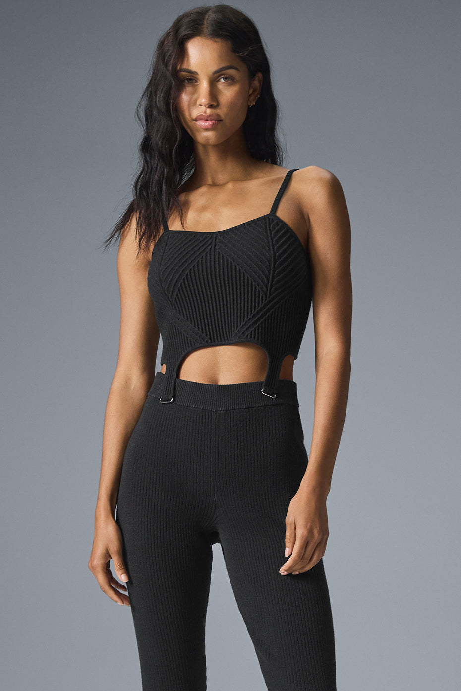 Denim Knit Garter Tank - Black/Anthracite (W9776R)