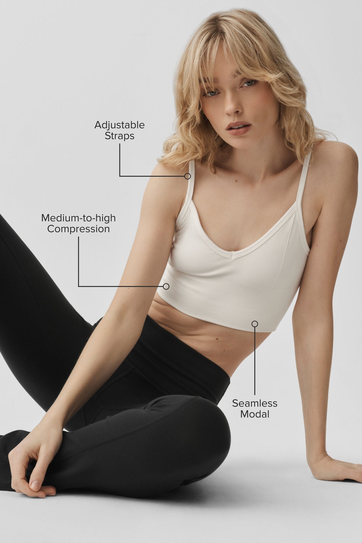 Alo Yoga Seamless Modal Ribbed Delight Bralette in Ivory, product image 2 of 4